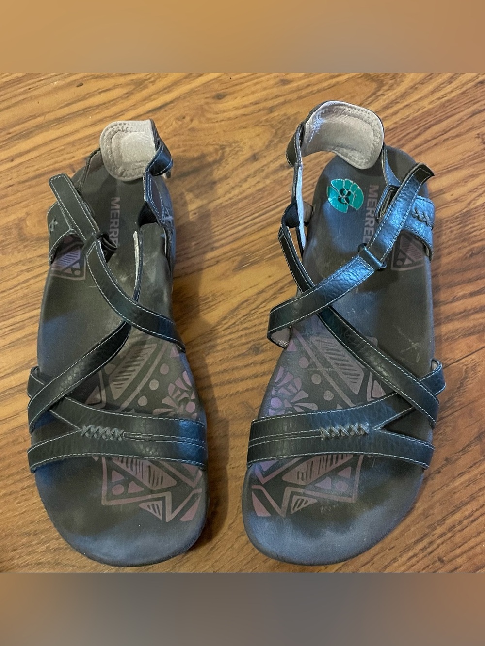 Merrell Black Strappy Floral Insole Sandals